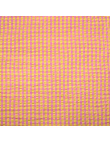 Tissu Seersucker à carreaux - Jaune et bonbon