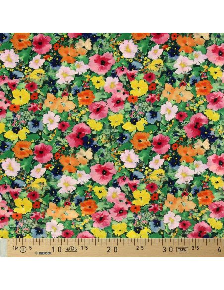 Tissu viscose fantaisie - Rebecca vert et rose