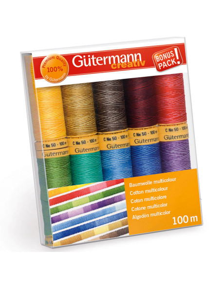 Conjunto de 10 linhas de costura de algodão Gütermann - Multicolorido