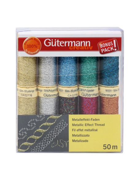 Conjunto de 10 linhas de costura Gütermann - Linha com efeito metalizado