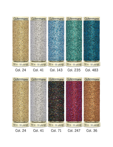Conjunto de 10 linhas de costura Gütermann - Linha com efeito metalizado