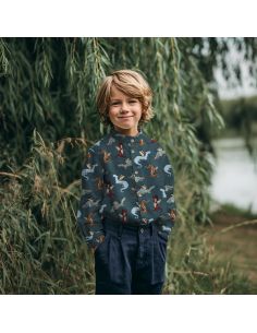 Tissu popeline de coton dragons - Bleu pétrole foncé 2