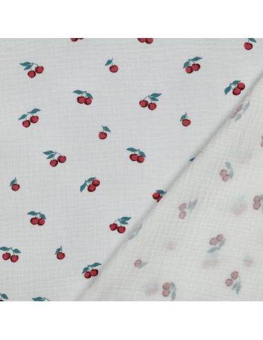 Tissu double gaze imprimé - Cerises