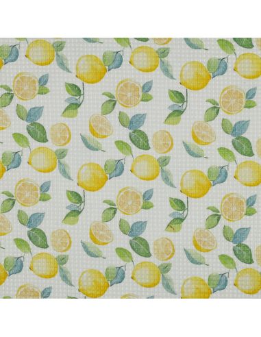 Tissu torchon nid d´abeille d'imprimé - Citrons