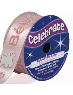 Fita de cetim Celebrate rosa com estampa de bebê - 25 mm x 3 metros