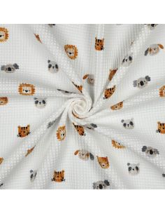 Tissu torchon nid d´abeille d'imprimé - Tête d'animaux