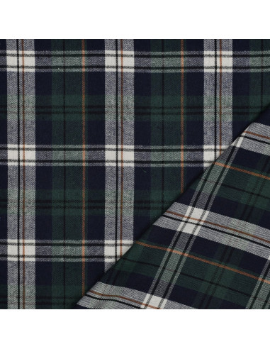 Tissu à carreaux tartan effet flanelle - Vert et bleu marine