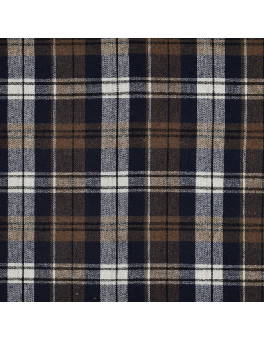 Tissu à carreaux tartan effet flanelle -  Noisette et bleu marine