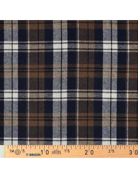 Tissu à carreaux tartan effet flanelle -  Noisette et bleu marine