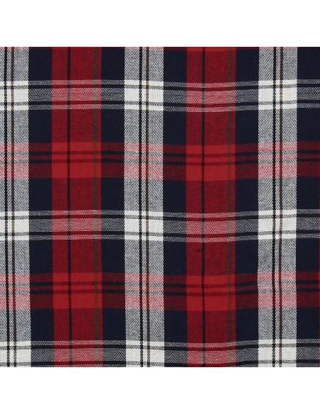 Tissu à carreaux tartan effet flanelle - Rouge et bleu marine