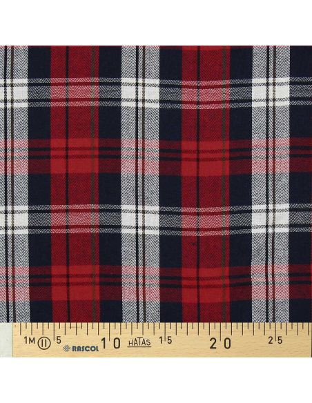 Tissu à carreaux tartan effet flanelle - Rouge et bleu marine