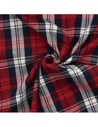 Tissu à carreaux tartan effet flanelle - Rouge et bleu marine