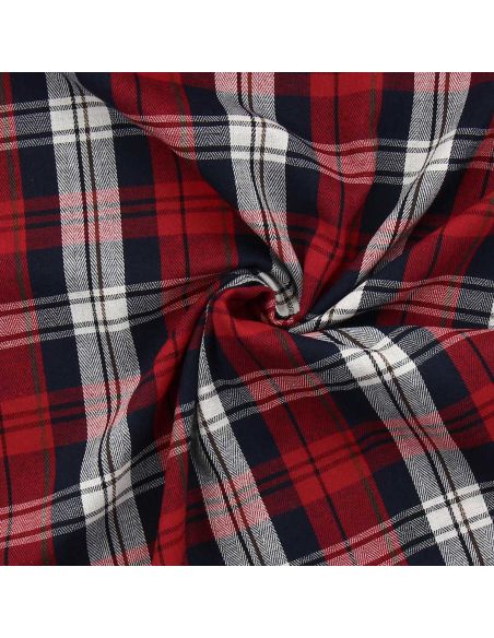Tissu à carreaux tartan effet flanelle - Rouge et bleu marine
