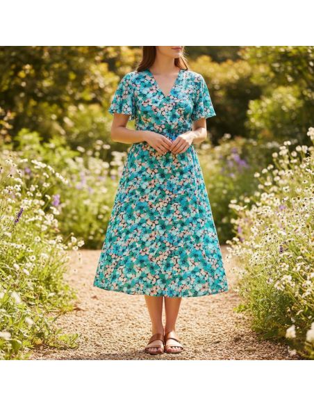 Tissu viscose Anémone - Bleu tiffany
