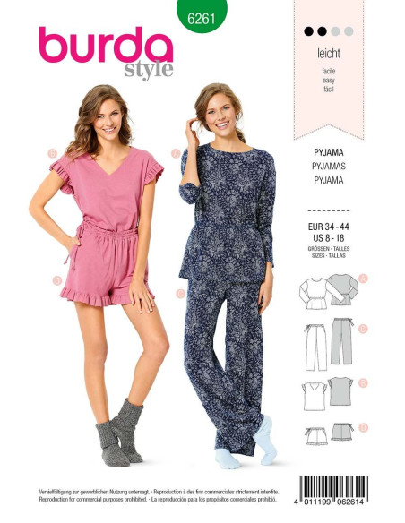Padrão de pijama e pijama curto - Burda 6261
