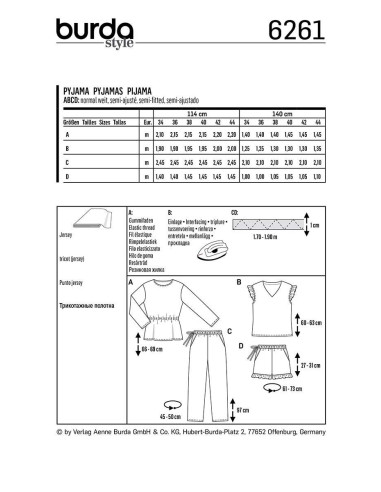 Padrão de pijama e pijama curto - Burda 6261