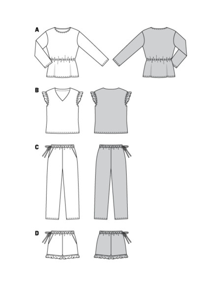 Padrão de pijama e pijama curto - Burda 6261