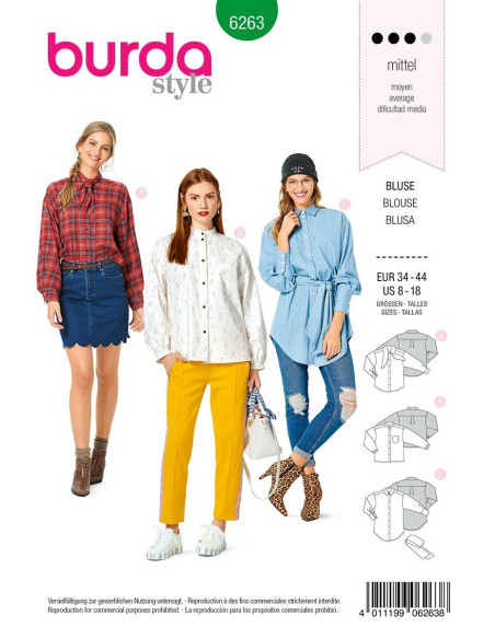Molde de blusa e camisa - Burda 6263