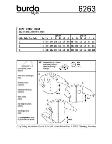Molde de blusa e camisa - Burda 6263