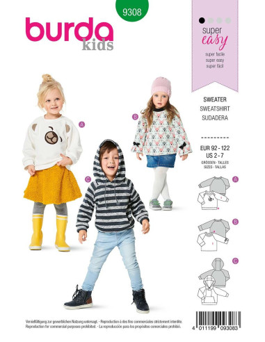 Molde de sweatshirt com capuz - Burda 9308