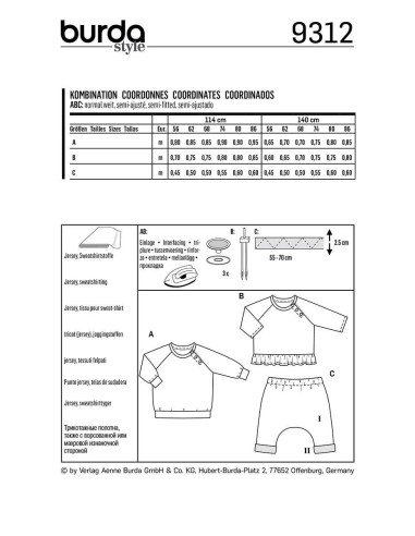 Molde de t-shirt e calças elásticas - Burda 9312