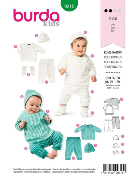 Molde de gorro, calças e casaco de moletom - Burda 9315