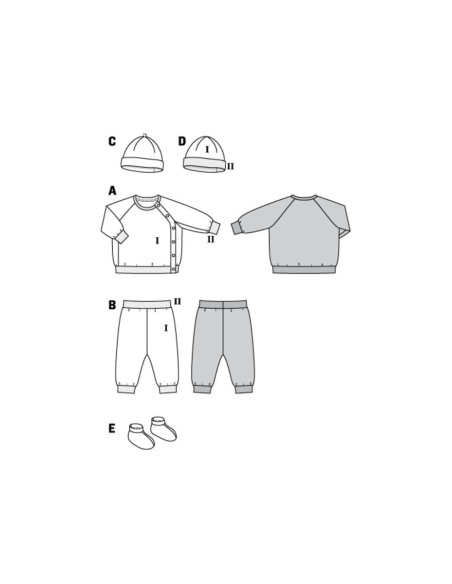 Molde de gorro, calças e casaco de moletom - Burda 9315