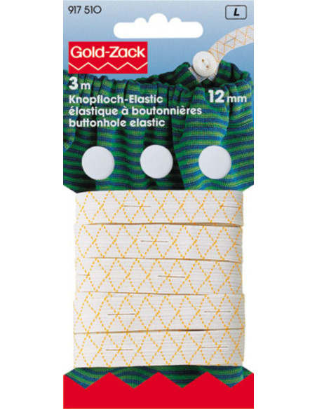 Elástico com casas de botão de 12 mm com 3 botões