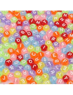 Sachet de 100 perles rondes couleurs transparentes - Lettres blanches