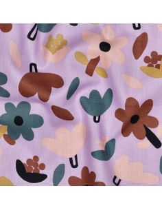 Tissu popeline de coton Jennifer Bouron - Fleurs marron sur fond parme 2