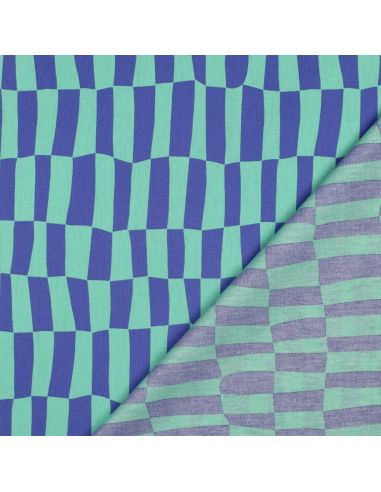 Tissu popeline de coton Jennifer Bouron - Carreaux bleu et menthe