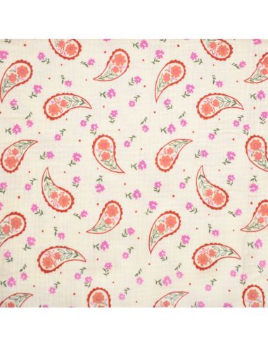 Tissu double gaze imprimé - Bandana écru