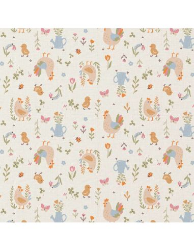 Tissu popeline de coton - Cocotte écru