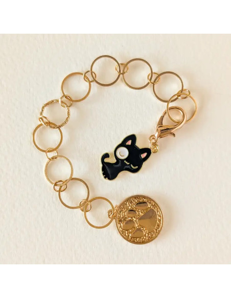 Chaînette compte-rangs - Chat joyeux noir