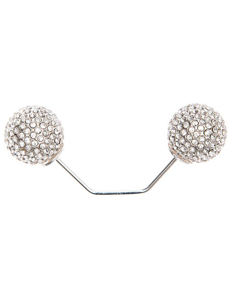 Alfinete de parafuso com 2 cabeças de ramo prateado 65 mm - Strass