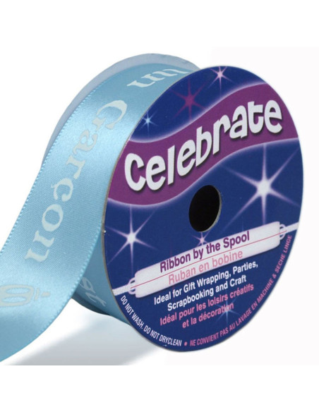 Fita de cetim Celebrate azul claro estampada menino - 25 mm x 3 metros