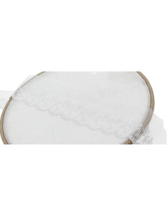 Renda bordado flores em tule - Branco