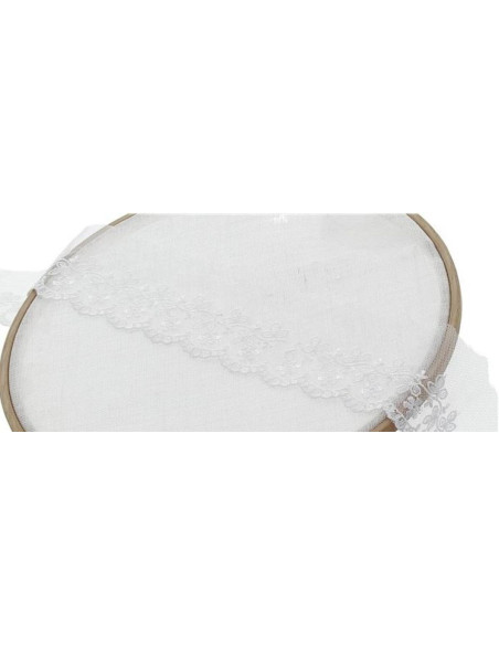 Renda bordado flores em tule - Branco