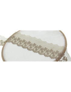 Renda bordada com flores em tule - Bege