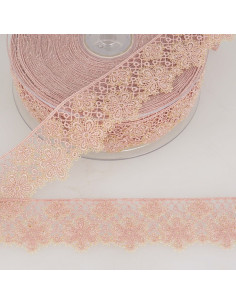 Renda flores lurex - Rosa e bege