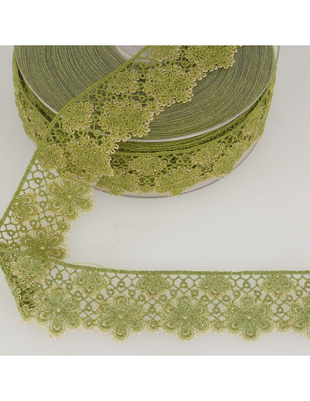 Renda flores lurex - Cáqui e bege