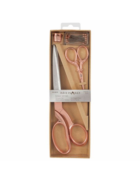 Conjunto de tesouras de costura e bordado, dedal e alfinetes - Ouro rosa
