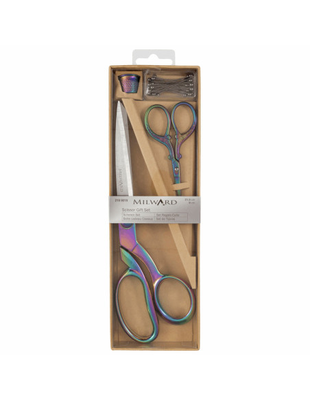 Conjunto de tesouras de costura e bordado, dedal e alfinetes - Rainbow