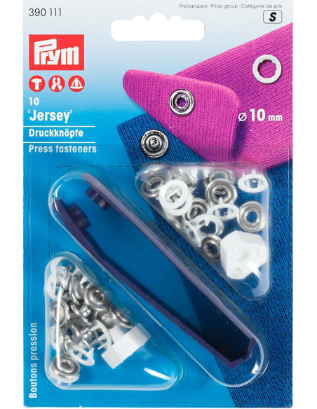 Caixa de 10 botões de pressão jersey Branco com ferramenta 10 mm