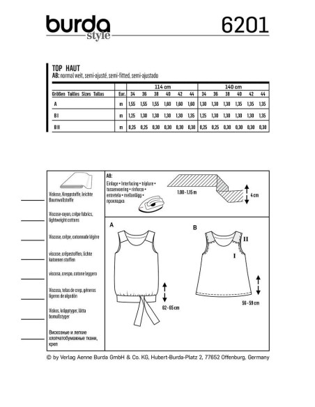 Molde de top - Burda 6201