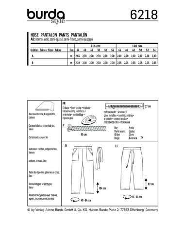 Molde de calça - Burda 6218