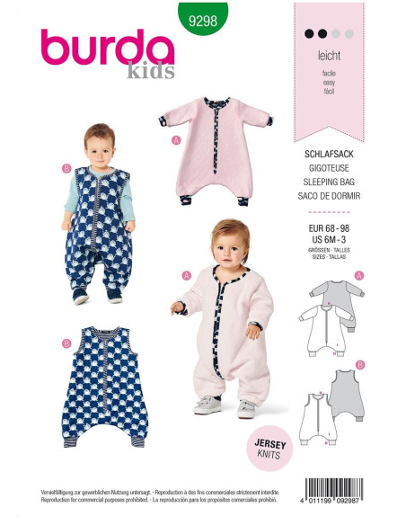 Molde de saco de dormir - Burda 9298