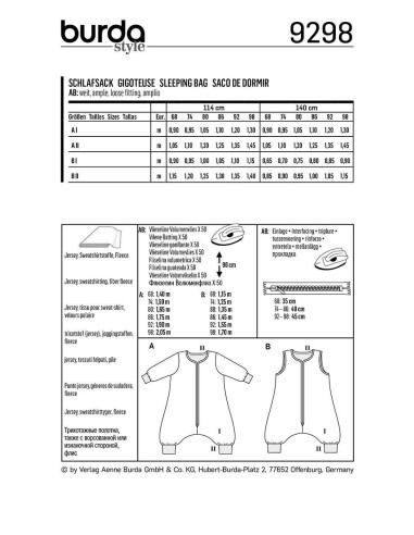 Molde de saco de dormir - Burda 9298