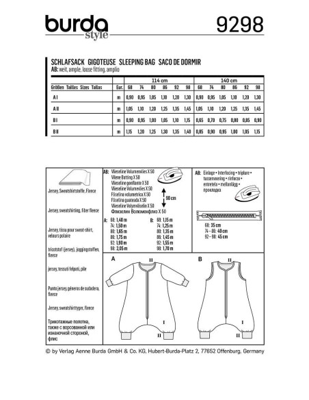 Molde de saco de dormir - Burda 9298