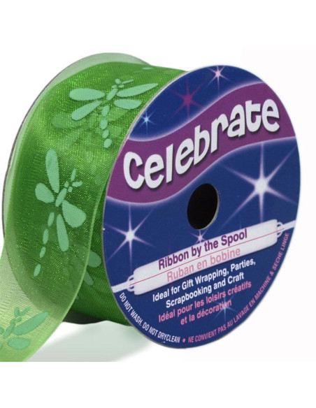 Fita de organza Celebrate libélula verde - 25 mm x 3 m